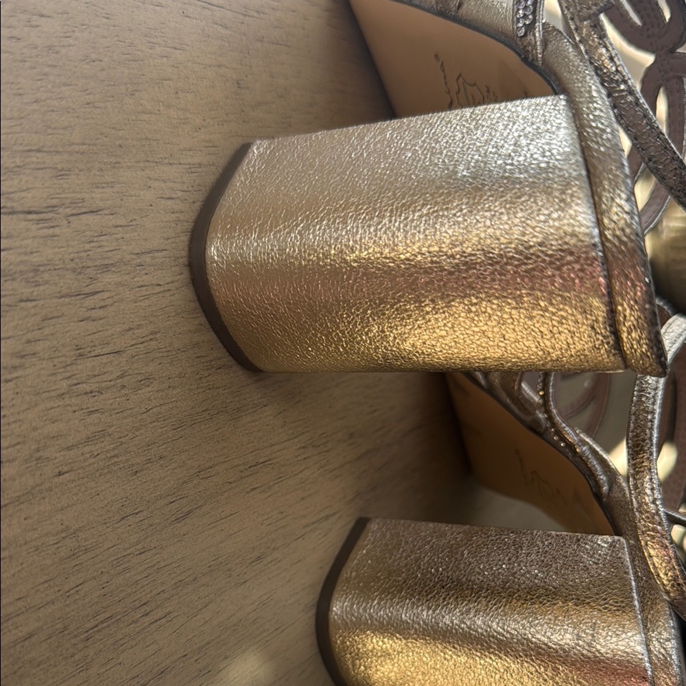Nina Gold Metallic Strappy Block Heel Sandals - Picture 5 of 7